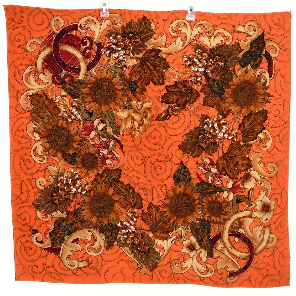 Vintage Sunflower Silk Feel Scarf Orange